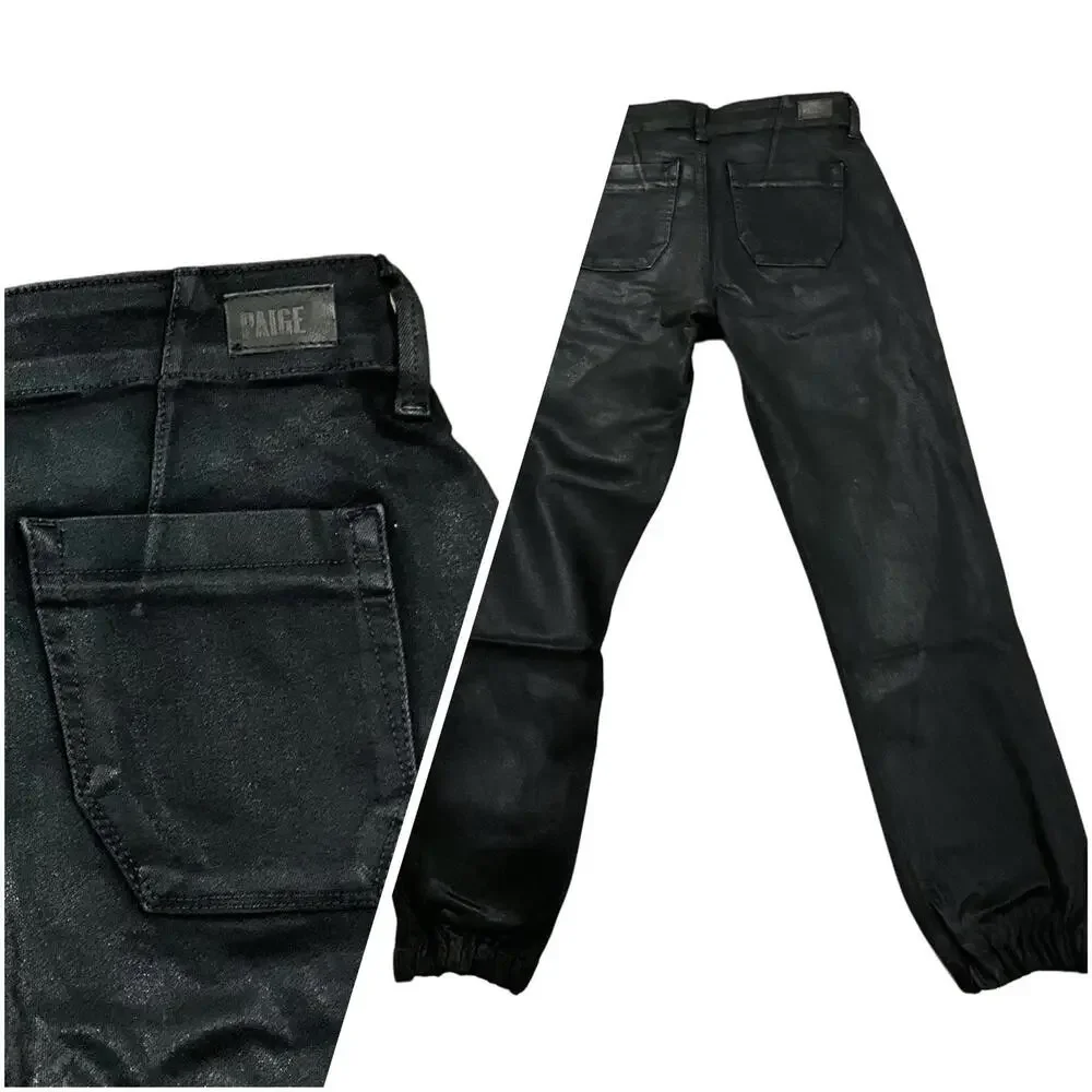 NWT PAIGE | SZ 23 - 27 | Mayslie Joggers Black Coated Cropped Jeans - Picture 7 of 9